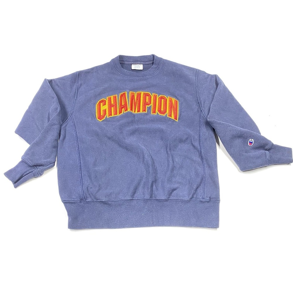 Champion Reverse Weave Spell Out Crewneck Sweatshirt M Blue Red Embroidered